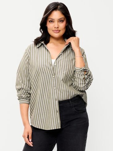 Old Navy Classic Button-Down Shirt - Neutral Stripe in Kuwait