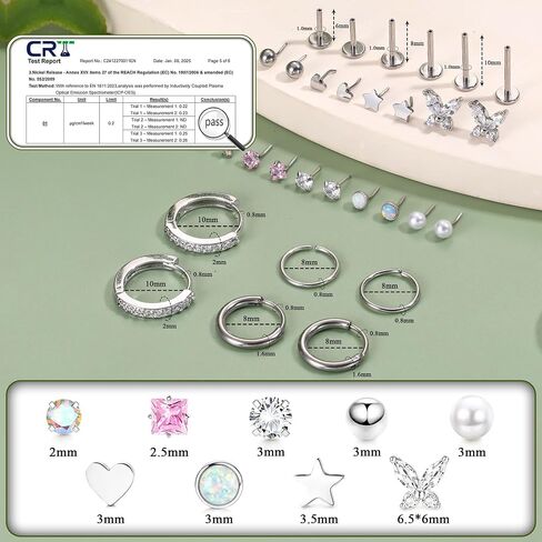 14K Gold Flat Back Push in Stud Earrings Surgical Steel Nose Studs Rings for Women 20G 18G Hoop Cartilage Earrings CZ Lip Labret Threadless Nose Studs Helix Conch Nostril Tragus Piercing Jewelry in Saudi Arabia