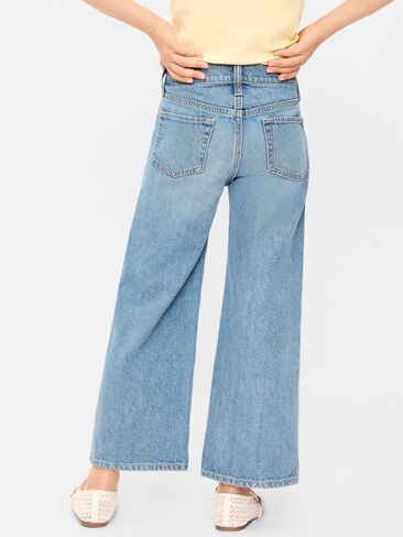 Old Navy High-Waisted Baggy Wide-Leg Jeans for Girls - Light Wash (Hearts) in Kuwait
