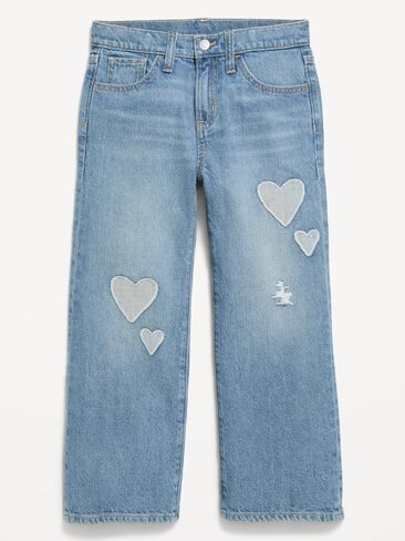 Old Navy High-Waisted Baggy Wide-Leg Jeans for Girls - Light Wash (Hearts) in Kuwait