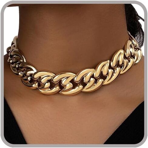 Otxas Chunky Necklace for Women Punk Chunky Choker Necklaces Vintage Necklaces Cuban Chain Hip hop Jewelry for Women Trendy in Saudi Arabia