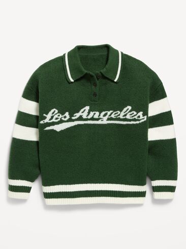 Old Navy Oversized Long-Sleeve Rugby Polo Sweater for Girls - Field of Greens in Kuwait