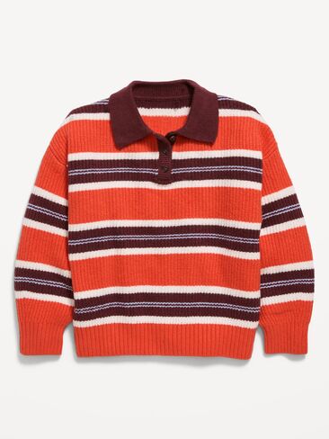 Old Navy Oversized Long-Sleeve Rugby Polo Sweater for Girls - Red Stripe in Kuwait