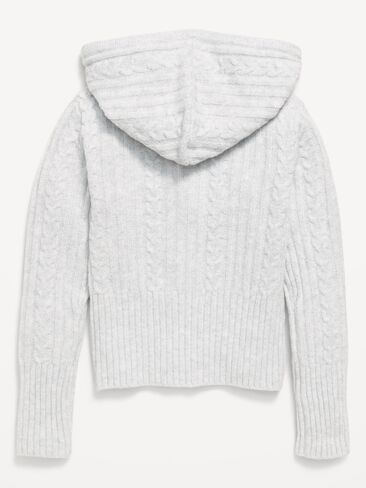 Old Navy Fitted Cable-Knit Full-Zip Hoodie for Girls - Light Heather Gray in Kuwait