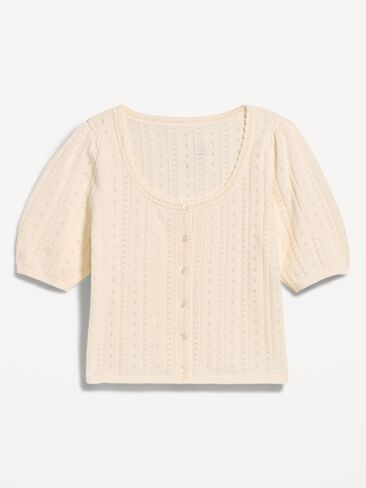 Old Navy Seaside Cotton Short-Sleeve Button-Down Sweater - Creme De La Creme in Kuwait