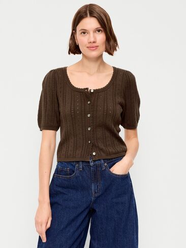 Old Navy Seaside Cotton Short-Sleeve Button-Down Sweater - Earthen in Kuwait