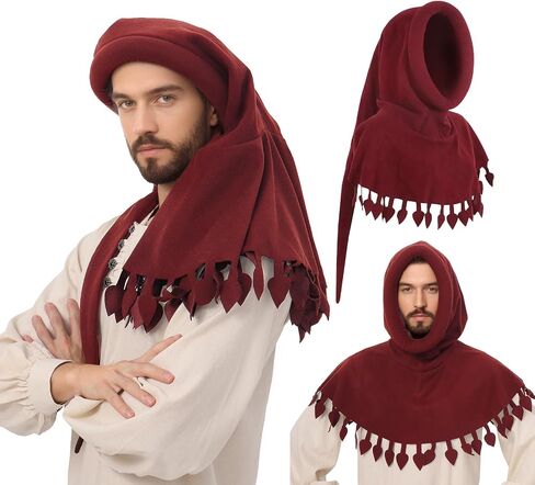 قبعة مرافقة العصور الوسطى للرجال من عصر النهضة قبعة Liripipe Hood Faire Festival LARP Accessories in Kuwait