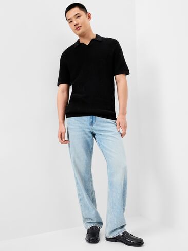 Old Navy Mixed-Stitch Polo Sweater - Black Jack in Kuwait