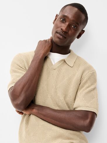 Old Navy Mixed-Stitch Polo Sweater - A Stone's Throw in Kuwait
