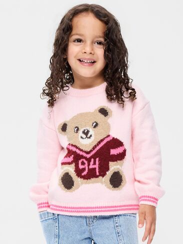 Old Navy SoSoft Long-Sleeve Graphic Sweater for Toddler Girls - Brown Bear in Kuwait
