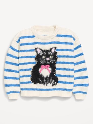 Old Navy SoSoft Long-Sleeve Graphic Sweater for Toddler Girls - Black Cat in Kuwait