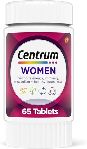 Centrum Multivitamin for Women, Multivitamin/Multimineral Supplement with Iron, Vitamin D3, B Vitamins and Antioxidant Vitamins C and E, Gluten Free, Non-GMO Ingredients - 65 Count in Saudi Arabia