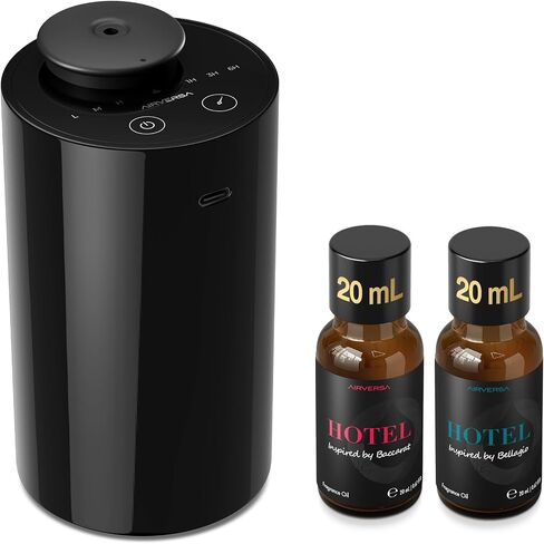 Airversa Waterless Essential Oil Diffuser Starter Kit with 2x20mL Hotel Fragrance Oils for Car Home Office, Up to 600 sq ft, Cordless Nebulizer Baterry Operated, Mist & Timer Settings AN8Kit-3, Black in Saudi Arabia