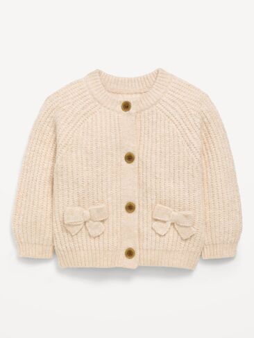 Old Navy SoSoft Bow-Front Cardigan Sweater for Baby - Oatmeal Heather in Kuwait