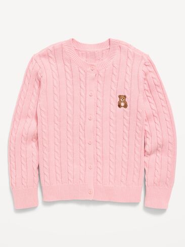 Old Navy Cable-Knit Cardigan Sweater for Girls - Pink Teddy Bear in Kuwait