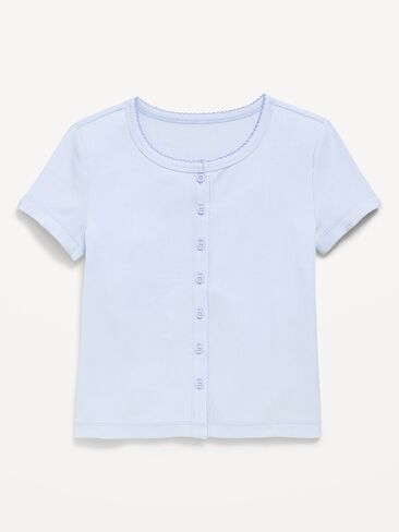 Old Navy Fitted Short-Sleeve Ribbed Button-Front Top for Girls - Contrail in Kuwait