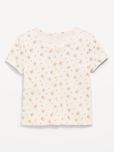Old Navy Fitted Short-Sleeve Ribbed Button-Front Top for Girls - Ditsy Floral in Kuwait