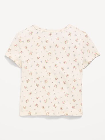Old Navy Fitted Short-Sleeve Ribbed Button-Front Top for Girls - Ditsy Floral in Kuwait