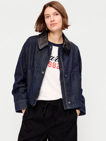 Old Navy Cropped Denim Barn Jacket - Dark Rinse in Kuwait