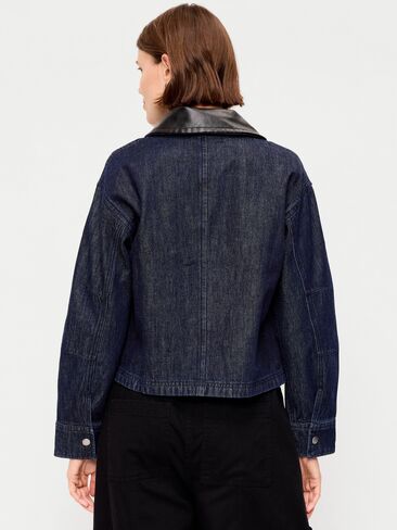 Old Navy Cropped Denim Barn Jacket - Dark Rinse in Kuwait