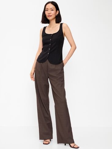 Old Navy High-Waisted Taylor Trouser Wide-Leg Pants - Brown Plaid in Kuwait