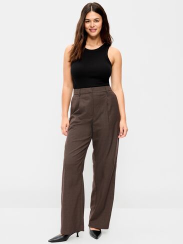 Old Navy High-Waisted Taylor Trouser Wide-Leg Pants - Brown Plaid in Kuwait