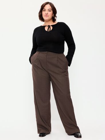 Old Navy High-Waisted Taylor Trouser Wide-Leg Pants - Brown Plaid in Kuwait