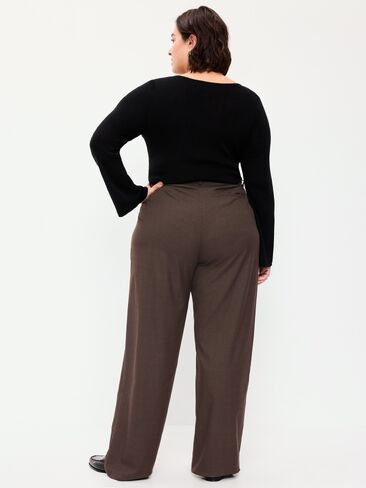 Old Navy High-Waisted Taylor Trouser Wide-Leg Pants - Brown Plaid in Kuwait