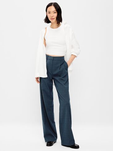 Old Navy High-Waisted Taylor Trouser Wide-Leg Pants - Navy Plaid in Kuwait