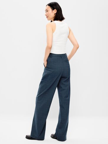 Old Navy High-Waisted Taylor Trouser Wide-Leg Pants - Navy Plaid in Kuwait