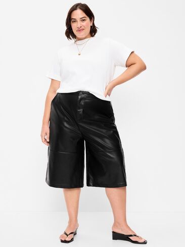 Old Navy Mid-Rise Faux-Leather Baggy Culottes - Black Jack in Kuwait
