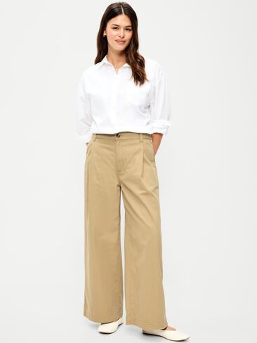 Old Navy Mid-Rise Pleated Wide-Leg Pants - Teakwood in Kuwait