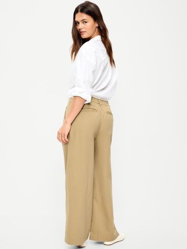 Old Navy Mid-Rise Pleated Wide-Leg Pants - Teakwood in Kuwait