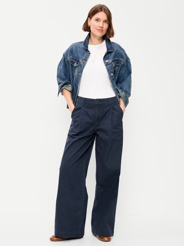 Old Navy Mid-Rise Pleated Wide-Leg Pants - Navy Captain in Kuwait