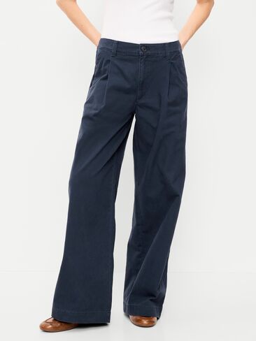 Old Navy Mid-Rise Pleated Wide-Leg Pants - Navy Captain in Kuwait