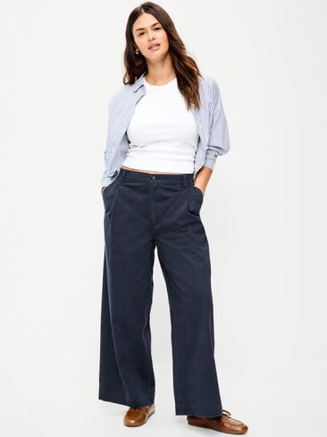 Old Navy Mid-Rise Pleated Wide-Leg Pants - Navy Captain in Kuwait