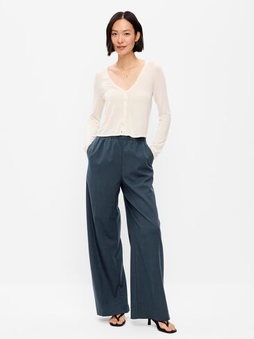 Old Navy High-Waisted Wide-Leg Trouser - Navy Plaid in Kuwait
