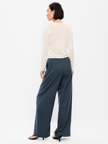 Old Navy High-Waisted Wide-Leg Trouser - Navy Plaid in Kuwait