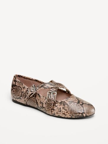 Old Navy Buckle-Strap Mary Jane Ballet Flats for Women - Snake in Kuwait