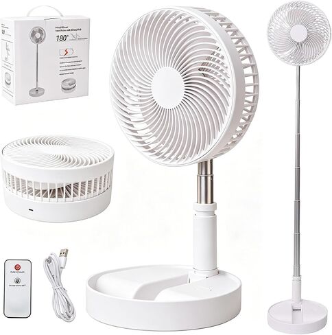 Portable Desk Fan,Foldable Fan Pedestal Stand Floor Fan with Remote Controller Adjustable Height from 14.2'' to 39'', 4 Speeds, 7200mAh Rechargeable Telescopic USB Charging in Kuwait