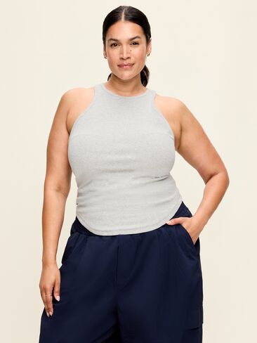 Old Navy CloudLite Ribbed Fitted Tank Top - Light Heather Gray in Kuwait