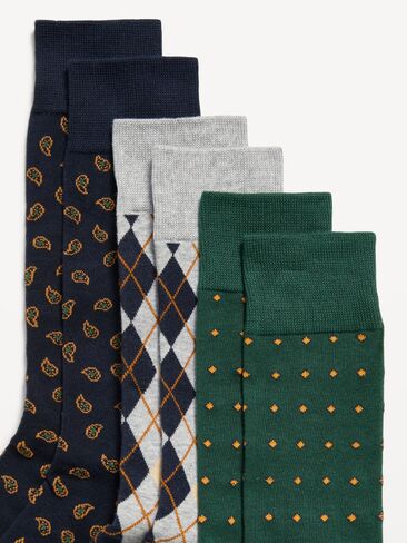 Old Navy Novelty Socks 3-Pack for Men - Brown Orange Argyle in Kuwait