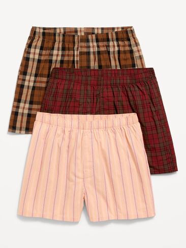 Old Navy Printed Boxer Shorts 3-Pack - Warm Coffee in Kuwait