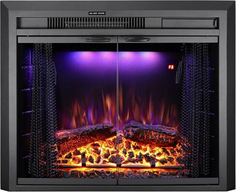 Benrocks 25'' Electric Fireplace Inserts with Glass Door, Recessed Electric Fireplace Heater with Fire Crackling Sound, Adjustable Top Light & Flame Speed, Overheating Protection, 750/1500W Black in Kuwait