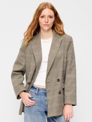 Old Navy Oversized Twill Double-Breasted Blazer - Plaid in Kuwait