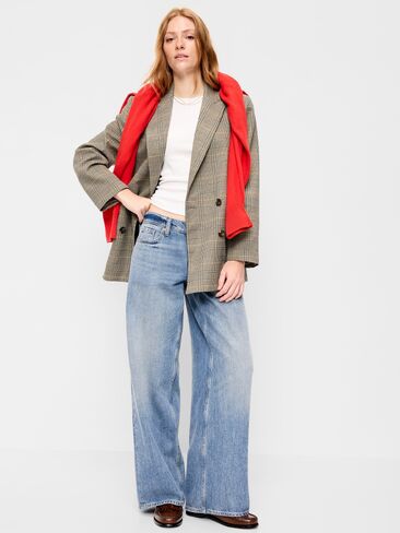 Old Navy Oversized Twill Double-Breasted Blazer - Plaid in Kuwait