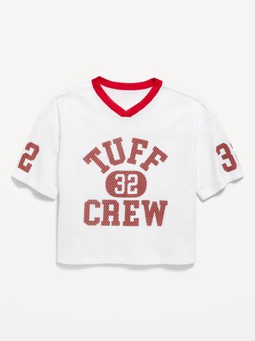 Old Navy Oversized Mesh Graphic Football T-Shirt for Boys - White Lilies in Kuwait