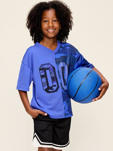 Old Navy Oversized Mesh Graphic T-Shirt for Boys - Crayon Blue in Kuwait