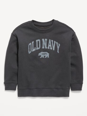 Old Navy Oversized Logo Graphic Crew-Neck Sweatshirt for Boys - Panther Gray in Kuwait
