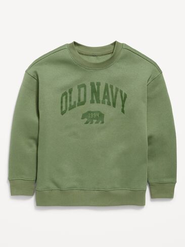 Old Navy Oversized Logo Graphic Crew-Neck Sweatshirt for Boys - Olive Through This in Kuwait